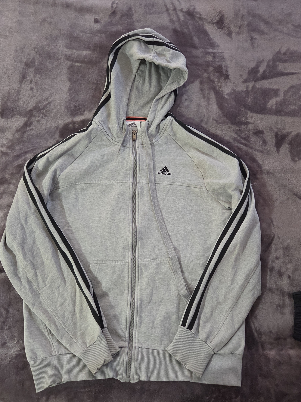 Adidas Men's Light Gray Hooded Full-Zip Jacket